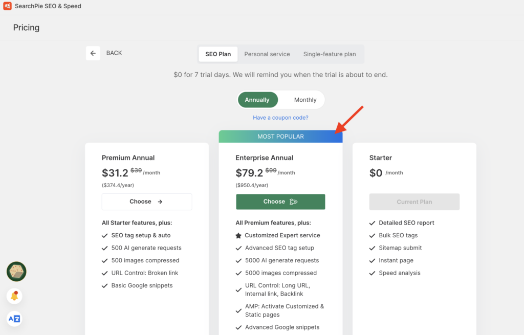 shopify-seo-app-searchpie-pricing